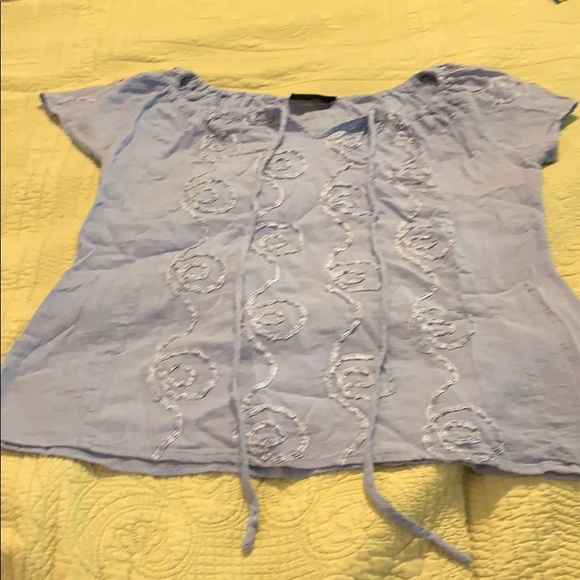 Boho gray blue peasant top with drawstring neck - Picture 3 of 5